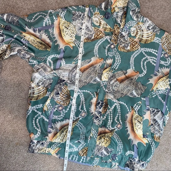 Vintage Shanghai Silk 100% silk green seashell ocean novelty print zip up jacket - Picture 12 of 13